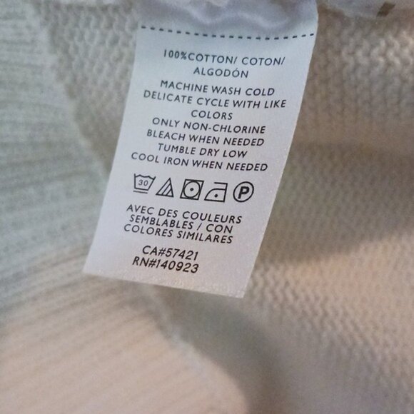 LOFT Sweater Blue Cream Ombre Crew Neck Puff Sleeve Knit Womens Size M - Picture 7 of 7